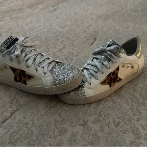 Golden Goose Silver Glitter Leopard Sneakers